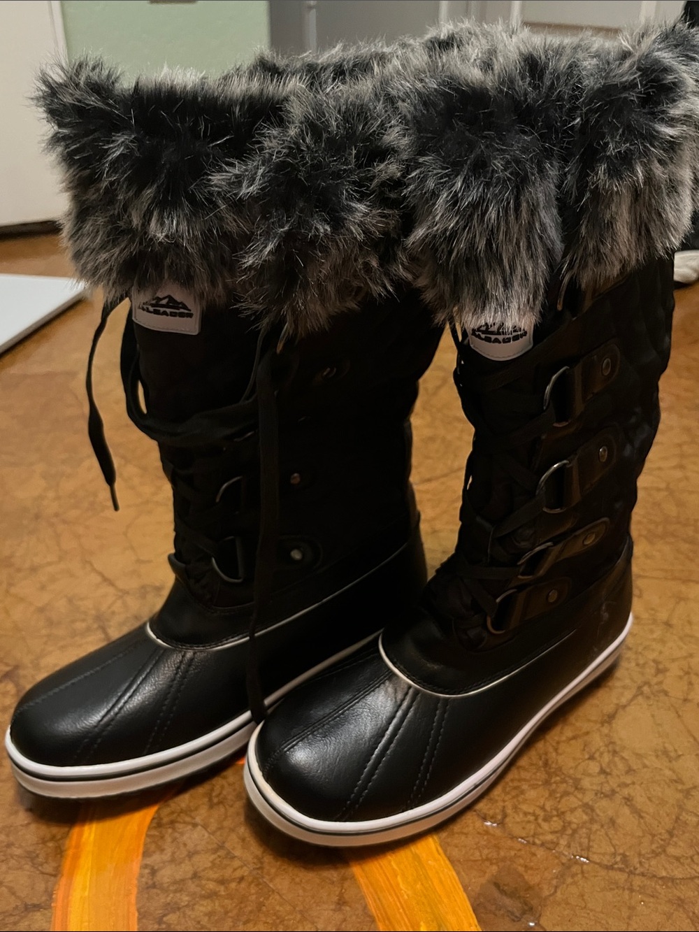 Women's Black Winter Fur-Trim Snow Boots Aleader NEW size US8.0